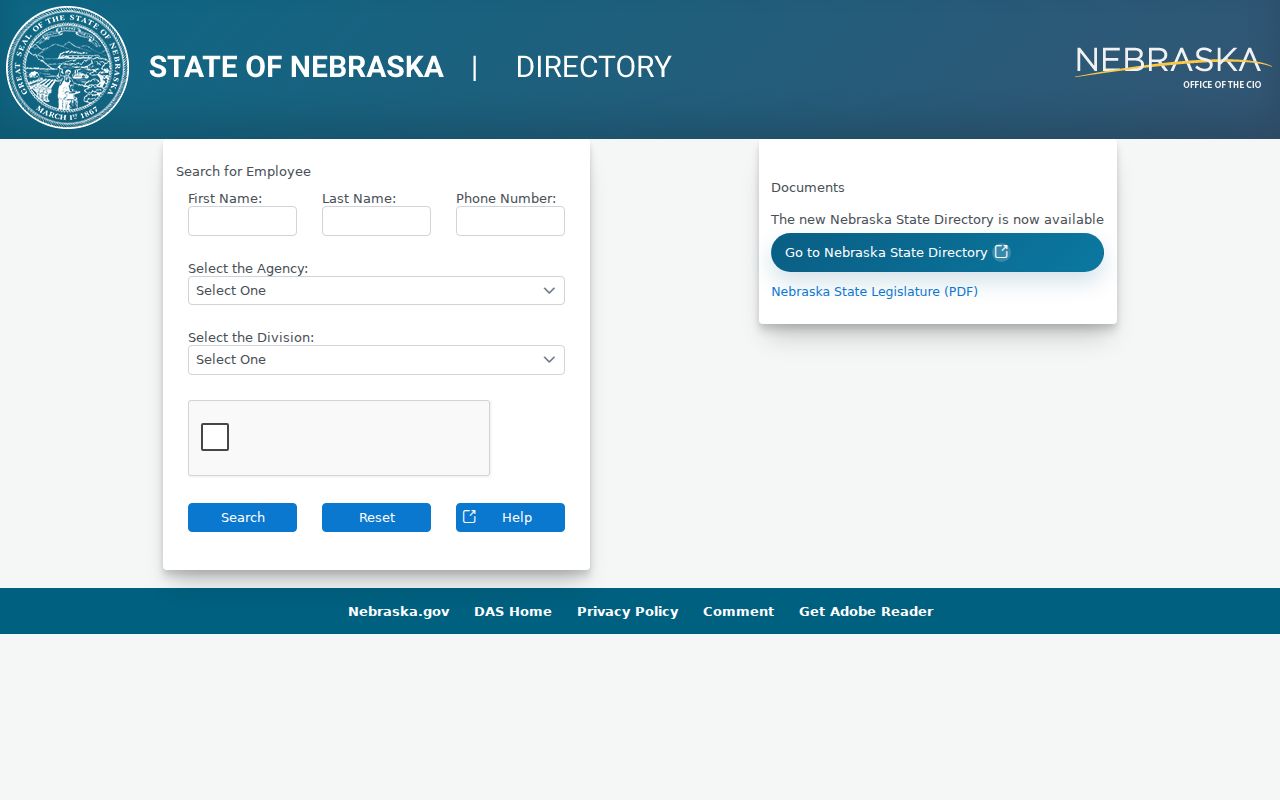 Nebraska State Directory search form used for Nebraska phone directory lookups