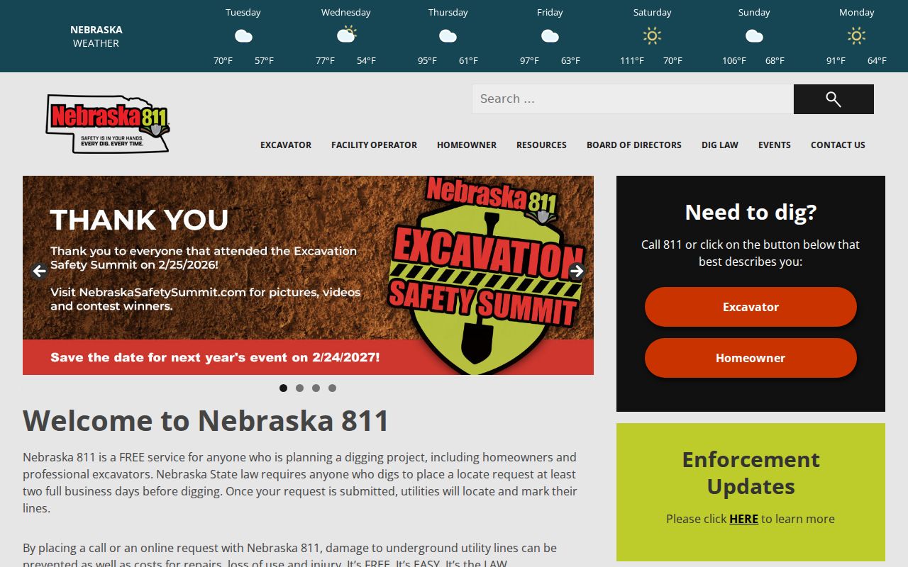 Nebraska 811 locate request page in the Nebraska phone directory for utility numbers