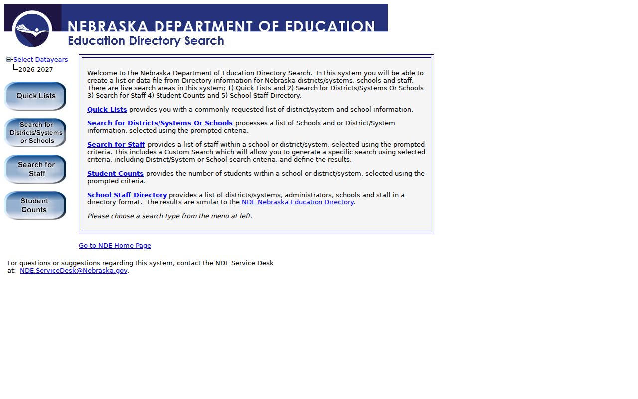 Nebraska Education Directory search portal in the Nebraska phone directory for school numbers