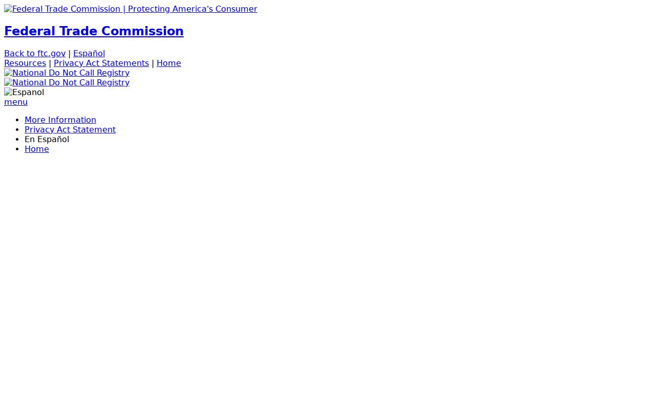 FTC Do Not Call report form used after unwanted calls to Nebraska phone numbers