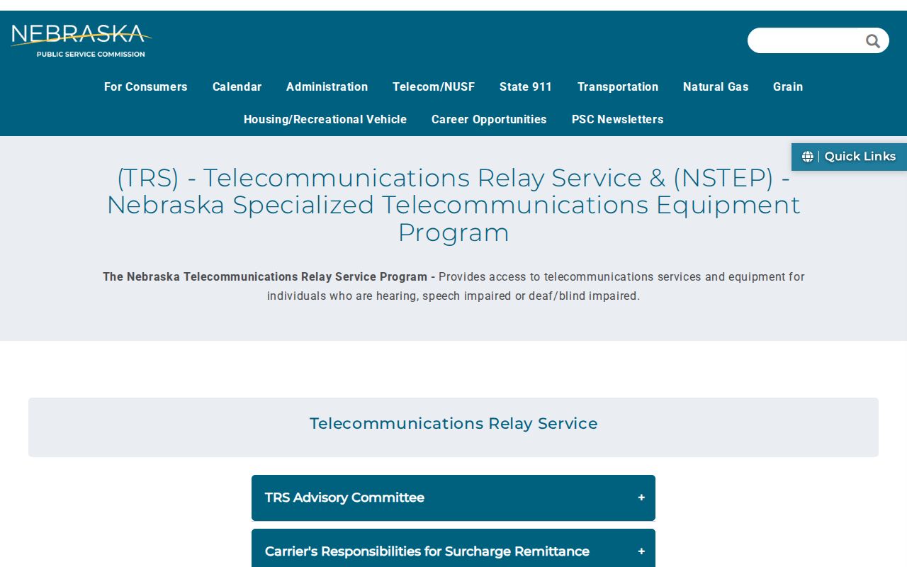 Nebraska PSC relay service page explaining the 711 phone code