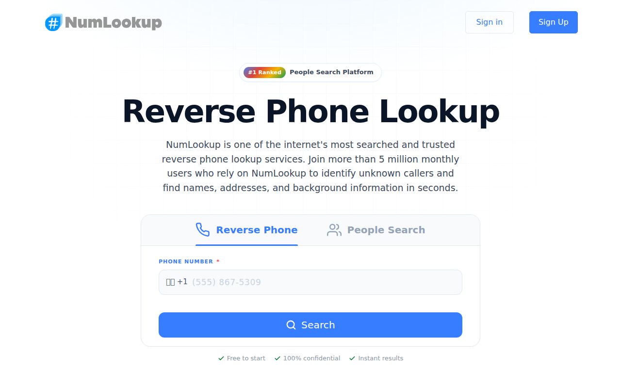Third-party reverse lookup search box used for unknown Nebraska phone numbers