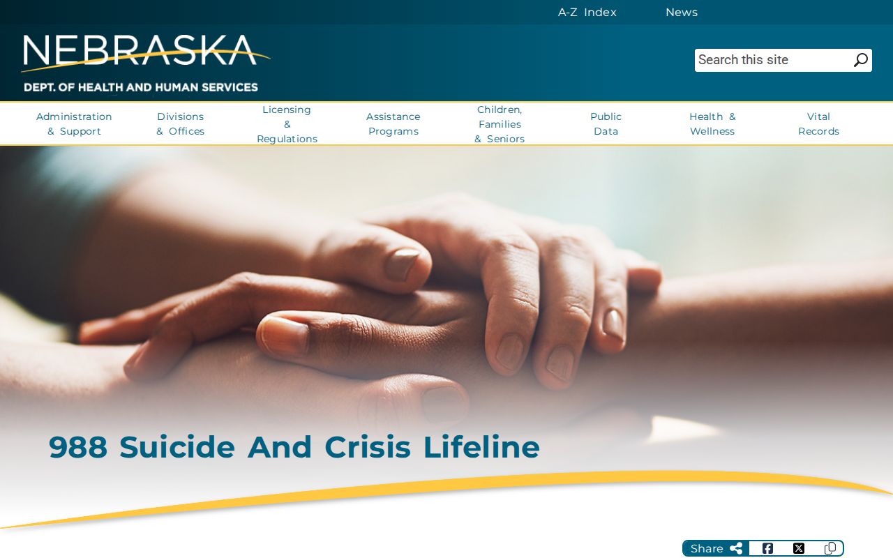 Nebraska DHHS 988 page listed in the Nebraska phone numbers directory