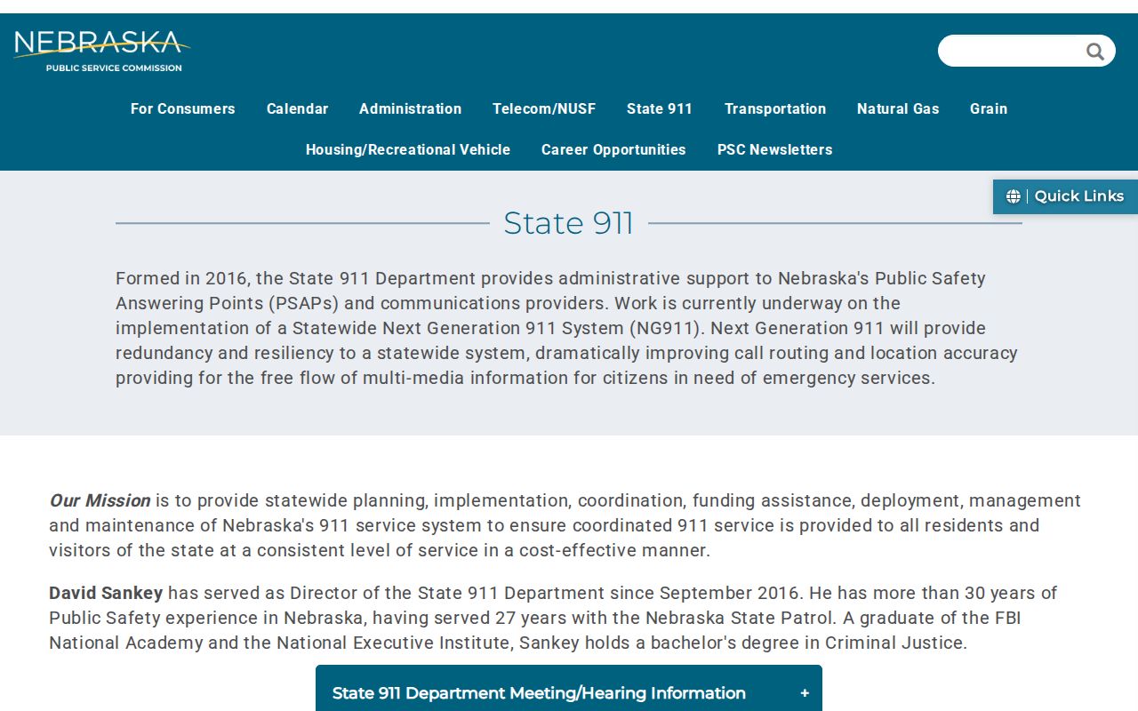 Nebraska PSC State 911 page in the Nebraska phone numbers directory